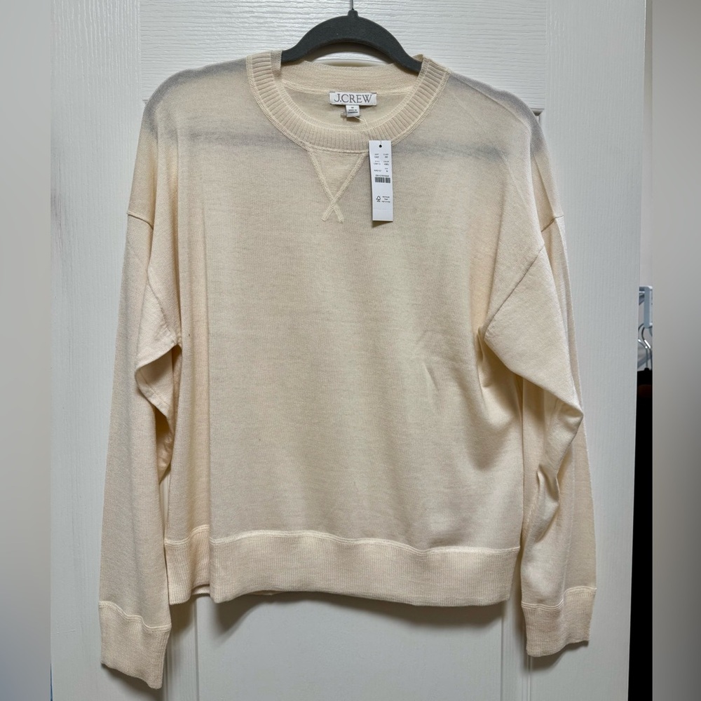 J. Crew NWT Cream Crewneck Sweater, 100% merino wool, Women’s Medium